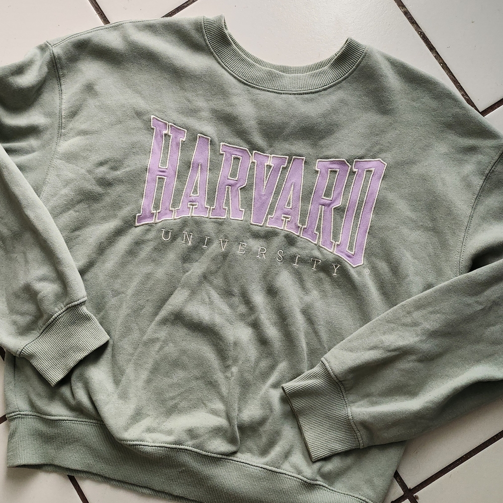 H&M Sage Green Crewneck Sweatshirt with Lavender Logo